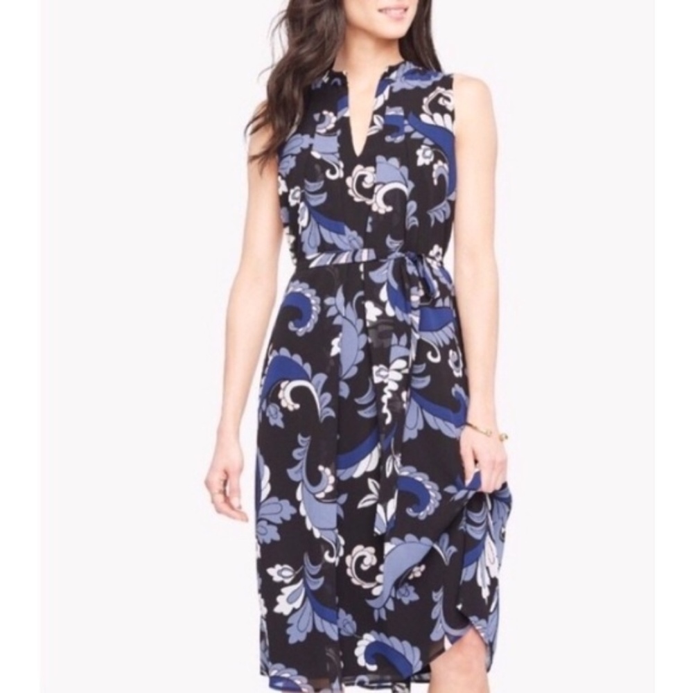 Ann Taylor Keyhole Blue Print Dress Size 8 NEW